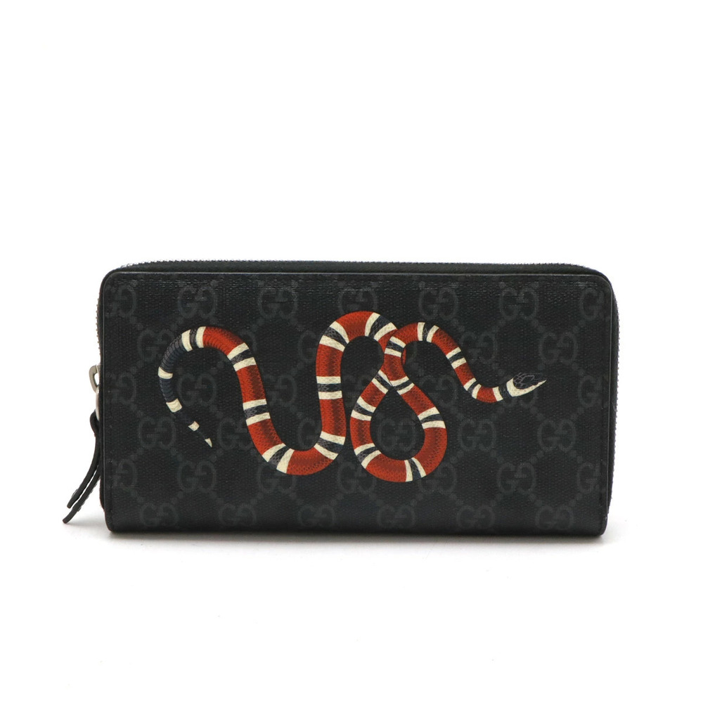 GUCCI GG Supreme Zip Around Wallet Round Zipper Long Snake Gray Black Red
